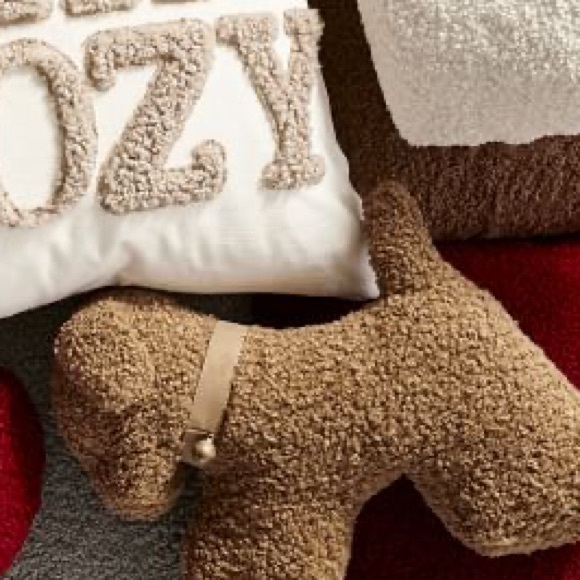 Pottery Barn Cozy Brown Teddy Faux Fur Dog Pillow with Bell Collar 🐕 - Picture 3 of 15